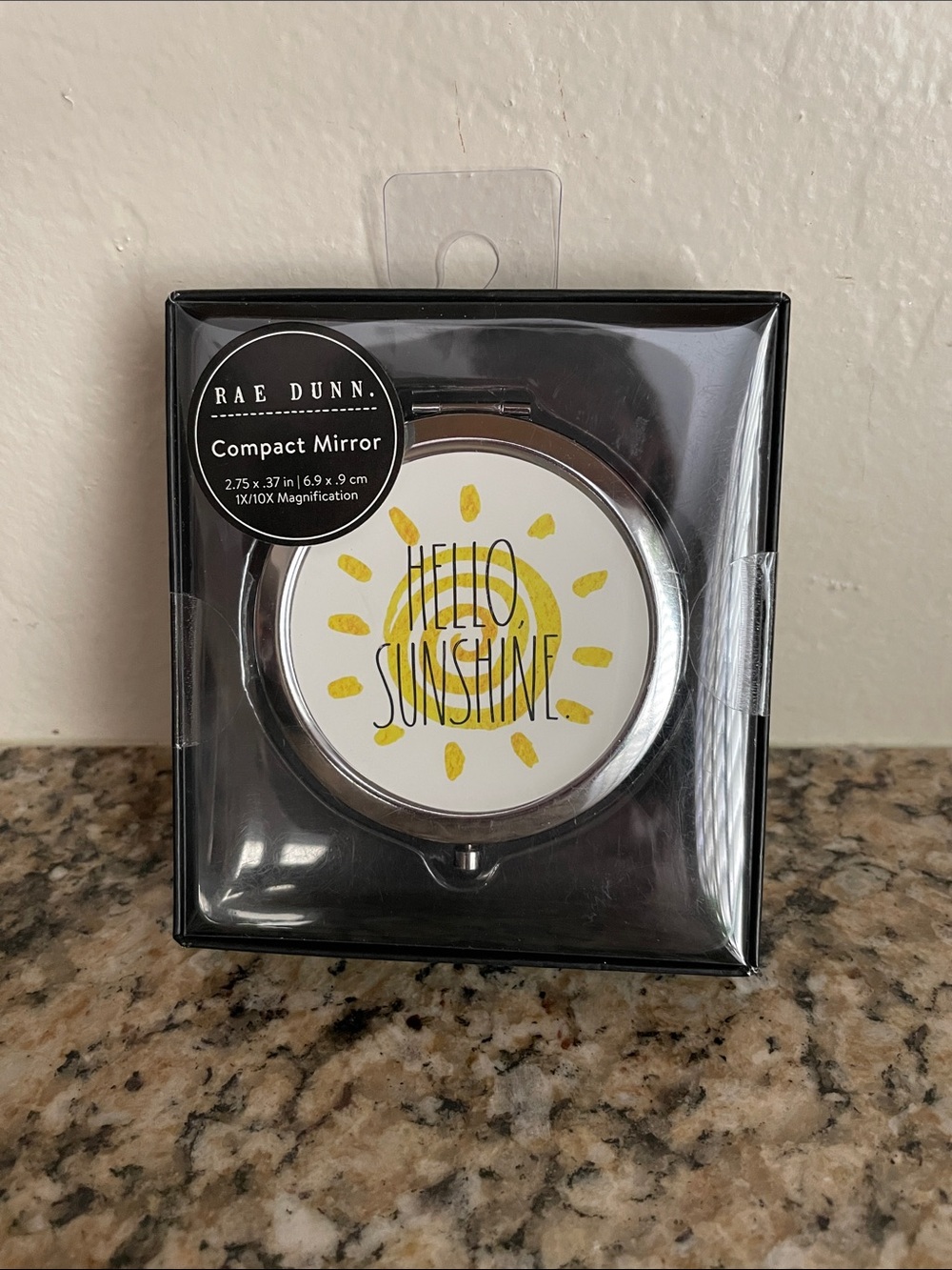 Rae Dunn Compact Mirror with Yellow Sun Motif